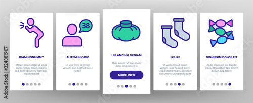 Flu Symptoms And Cure Onboarding Icons Set Vector. Cough And Lungs, Tablets And Wipes, Syringe And Injection, Flu Virus And Snot Illustrations