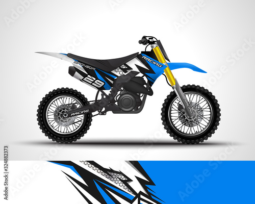 Racing motorcycle wrap decal and vinyl sticker design. Concept graphic abstract background for wrapping vehicles, motorsports, Sportbikes, motocross, supermoto and livery. Vector illustration.