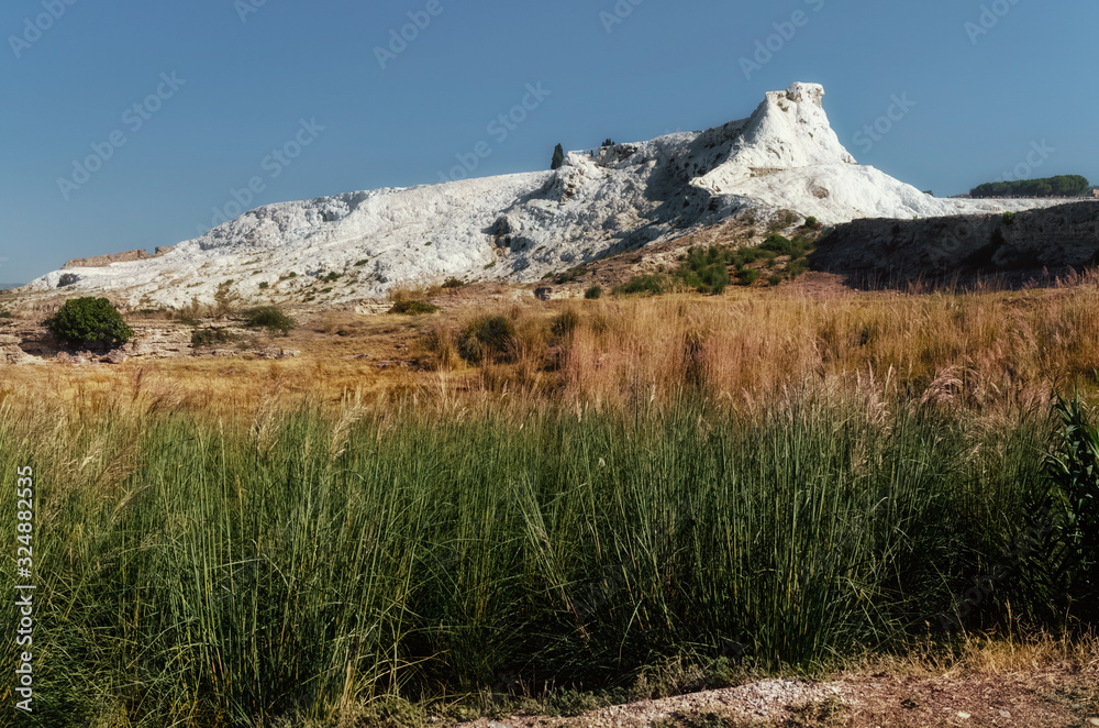 Pomukkale white mountain Turkey grass thickets