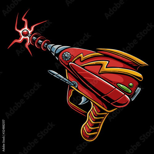 Laser gun illustration. Alien gun cartoon . Pop art design.  Retro art for tshirt design, sticker, banner, or poster