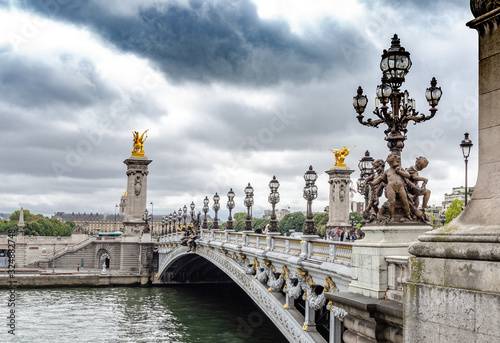 The bridge of Alexander III in the capital of France, Paris in the fall.