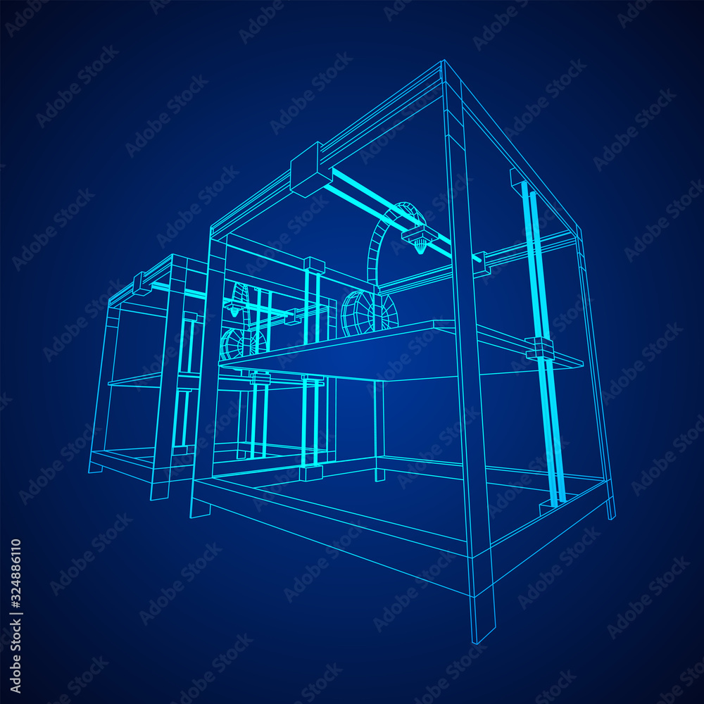 3D Printer Wireframe low poly mesh vector illustration 3D Printer Wireframe low poly mesh vector illustration