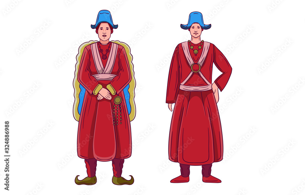 ladakh people standing in traditional dress vector