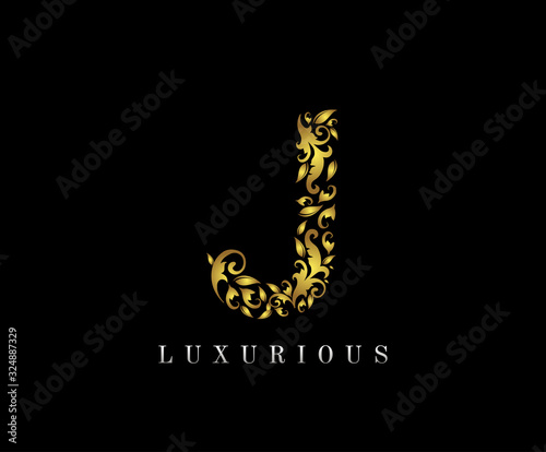Golden J Luxury Logo Icon, Elegant J Letter Logo Design.