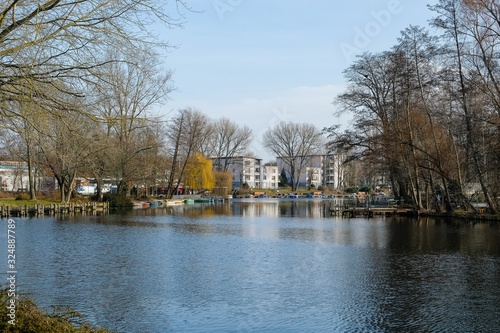 modern apartment buildings by the water in Berlin, Germany