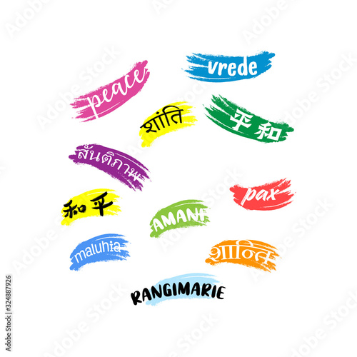peace text in different language - Design about International Mother Language Day