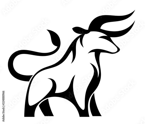 Black bull on a white background