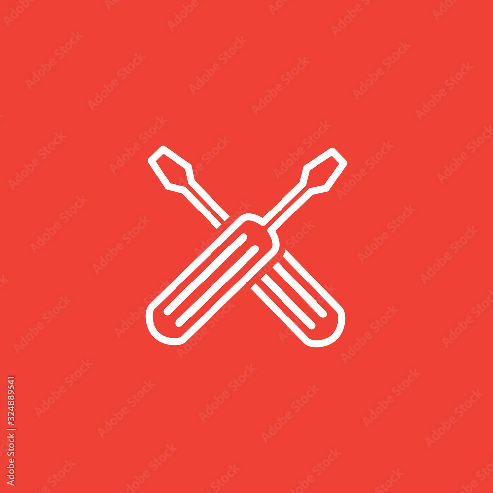 Screwdriver Crossed Line Red Icon On White Background. Red Flat Style Vector Illustration Screwdriver Crossed Line Red Icon On White Background. Red Flat Style Vector Illustration