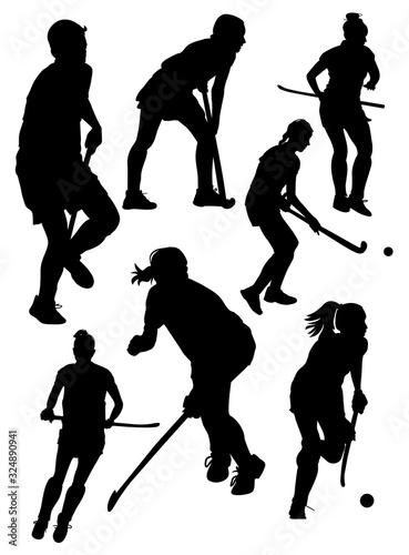  silhouettes of field hockey vector
