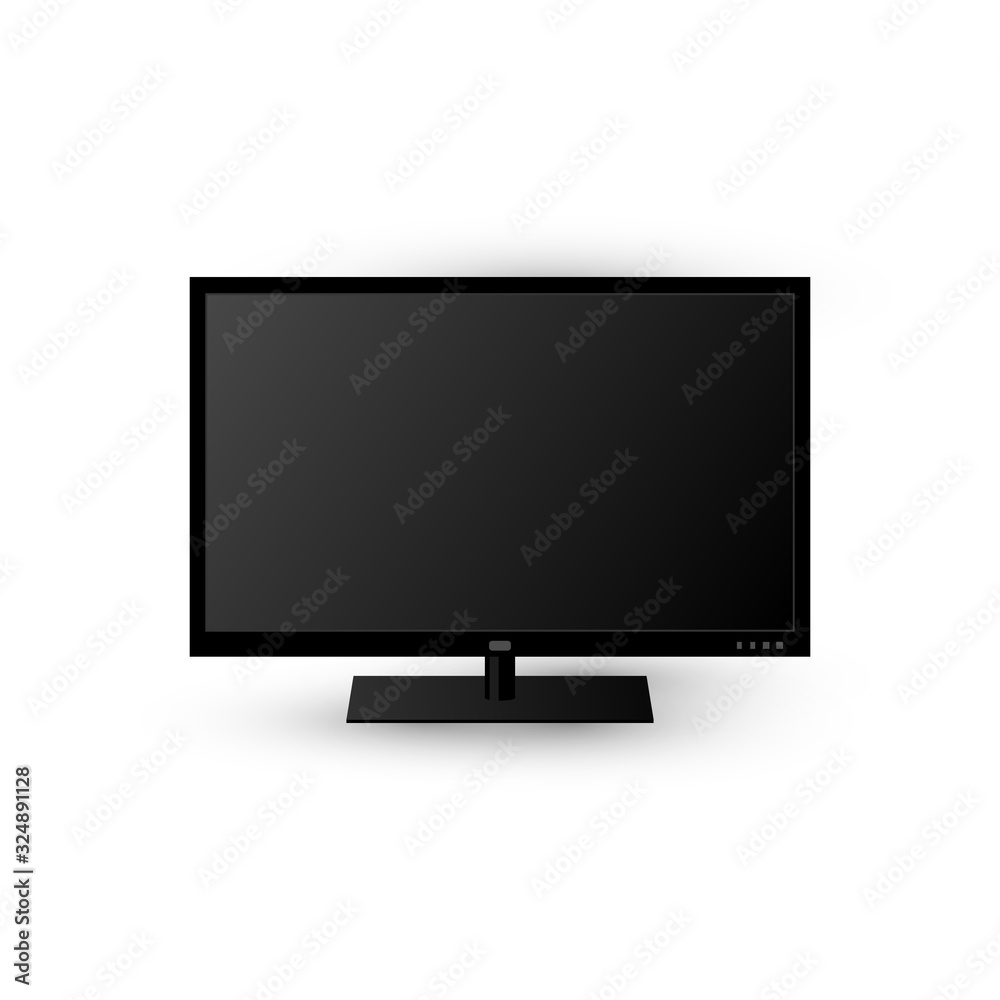 Vector illustration of modern LED TV isolated on white background. Black TV screen, lcd, plasma realistic panel for home interior design, promo, flyer, clip art. Large computer monitor. Vector illustration of modern LED TV isolated on white background. Black TV screen, lcd, plasma realistic panel for home interior design, promo, flyer, clip art. Large computer monitor.