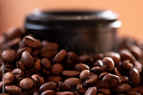 Camera Lens with Coffee Beans