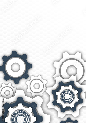 Technological background, gear wheel, modern cover template. The concept of teamwork, ideas, solutions found, part of the mechanism.