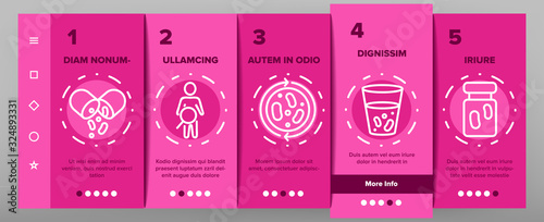 Probiotic Bacteria Onboarding Icons Set Vector. Intestinal Flora And Intestinal, Healthy Yogurt And Intestine, Probiotic Illustrations