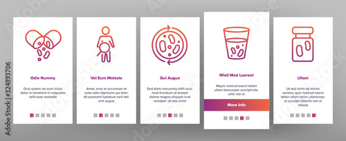 Probiotic Bacteria Onboarding Icons Set Vector. Intestinal Flora And Intestinal, Healthy Yogurt And Intestine, Probiotic Illustrations