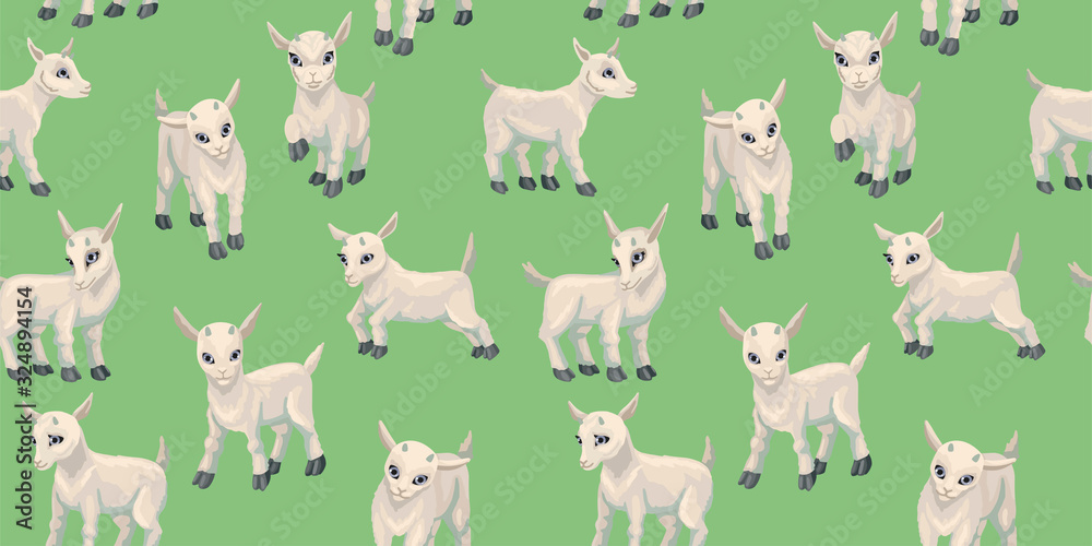 Cartoon baby goat cubs. Seamless pattern. Vector illustration