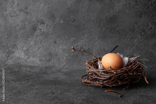 Easter egg in nest on black background