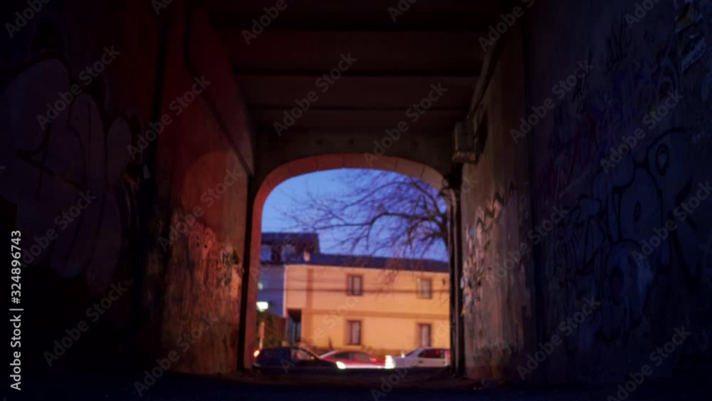 Night city street, dark arch gateway of an old house. Night city street, dark arch gateway of an old house.