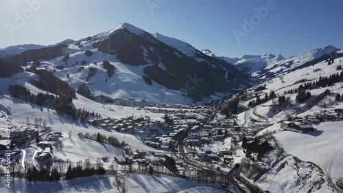 Aerial view of Saalbach-Hinterglemm ski resort, in Salzburg land, Austria photo