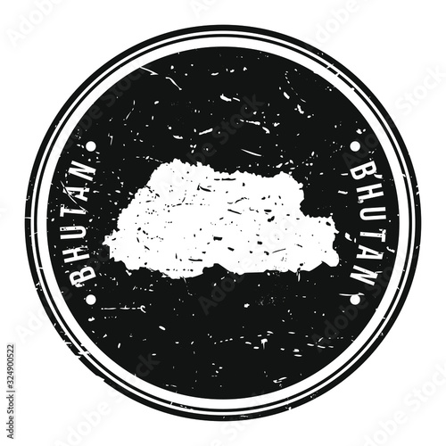 Bhutan Map Symbol. Round Design Stamp Travel and Business Vector.