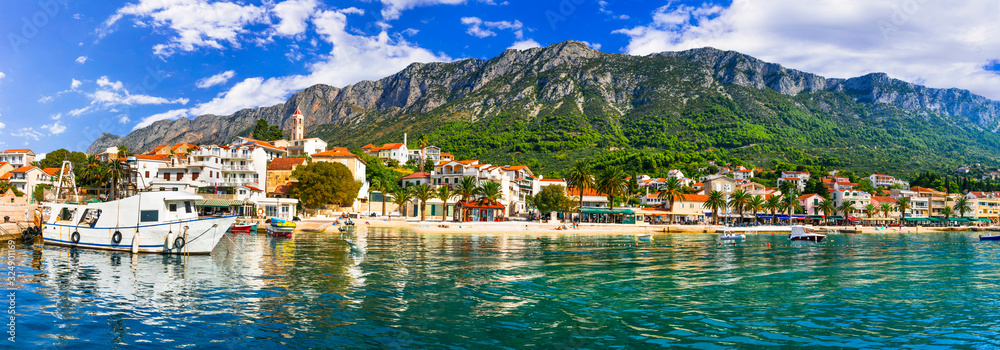 Scenic Adriatic coast of Croatia - picturesque Gradac coastal town, popular tourist place in Macarska riviera