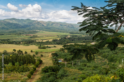 Landscape of Viñales Valley, known for tobacco plantations , Cuba, mogotes mountains, part of Sierra de los Órganos, UNESCO heritage. photo