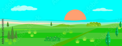 Landscape countryside background vector panorama illustration graphic design 