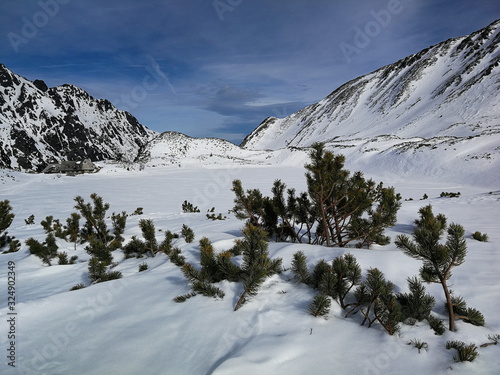 Winter scenery in the Valley of Five Polish Ponds in the Tatra Mountains
