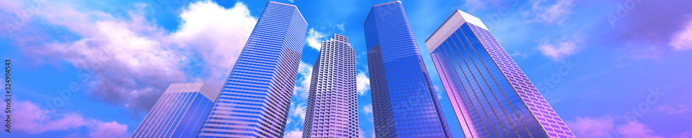 Beautiful skyscrapers against the sky, modern high-rise buildings,, 3D rendering