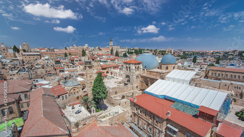 Roofs of Old City with Holy Sepulcher Church Dome timelapse, Jerusalem, Israel