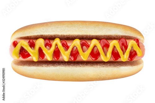 Valokuvatapetti Delicious hot dog, isolated on white background