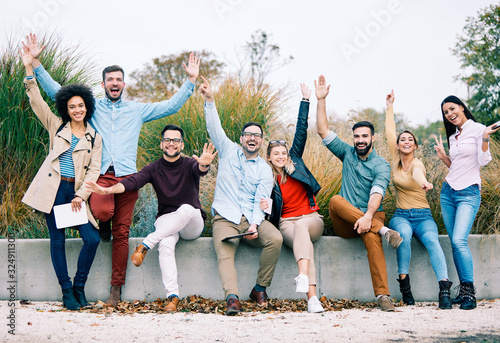 young people having fun happy group friendship student lifestyle photo