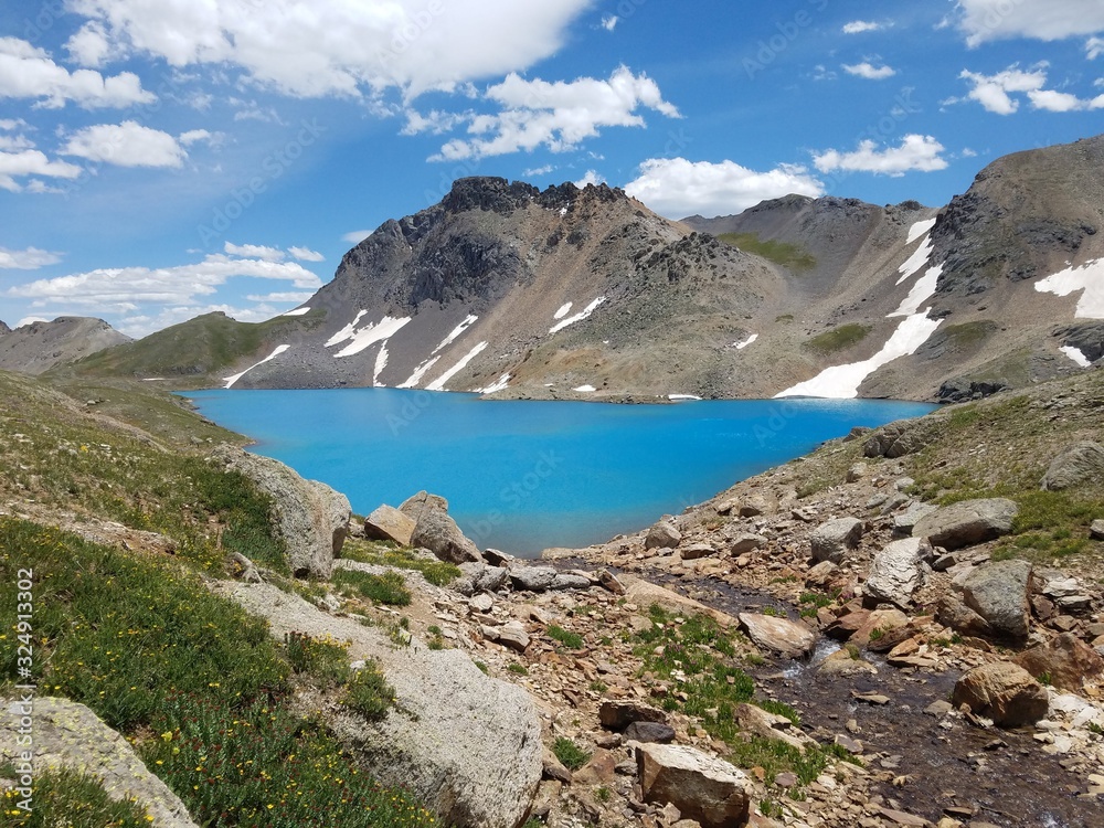 blue lake in the mountains