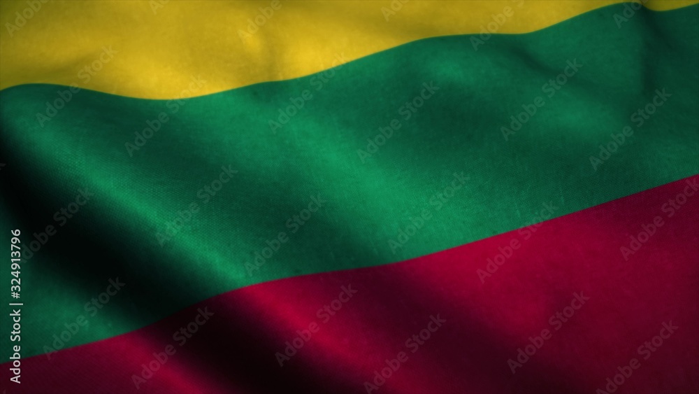 Lithuania flag waving in the wind. National flag of Lithuania. Sign of Lithuania. 3d rendering