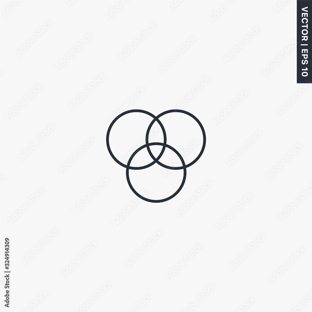 Three interconnected circles, linear style sign for mobile concept and web design Three interconnected circles, linear style sign for mobile concept and web design