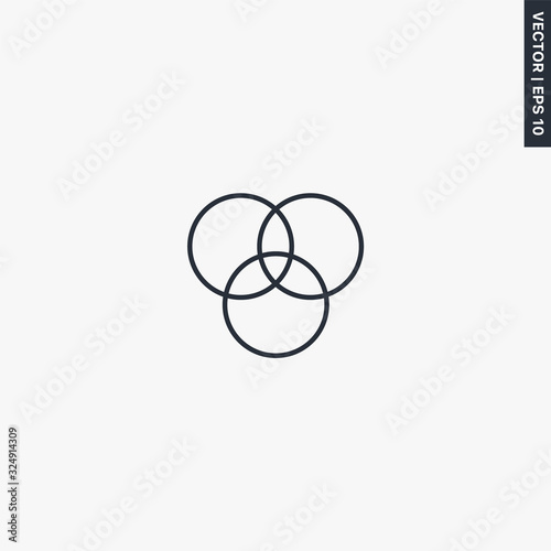 Three interconnected circles, linear style sign for mobile concept and web design