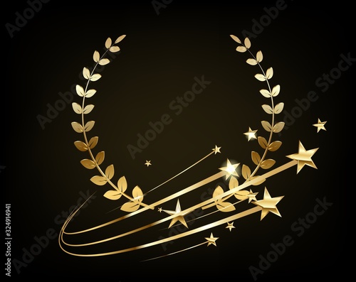 Luxury 3d logo with a Golden wreath. Privilege, premium membership card design idea with gold stars.
