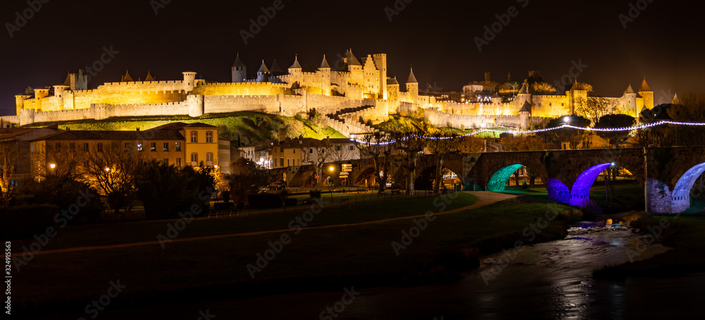 Obraz premium Fortified medieval city of Carcassonne in France.
