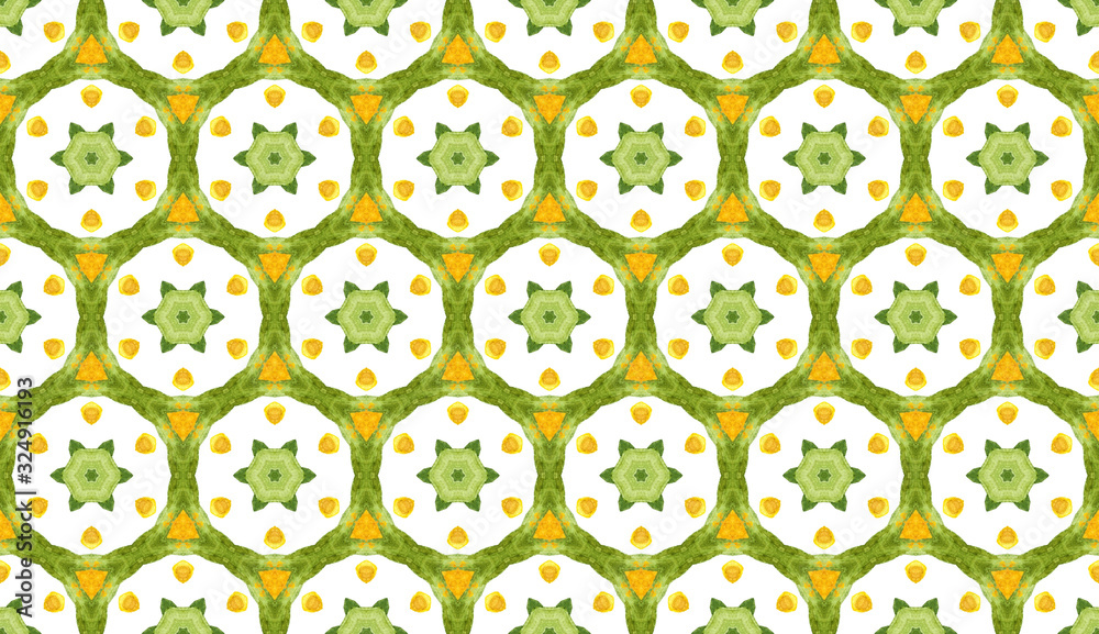 African seamless pattern with geometric ornament. Orange and green shapes in moorish style. Traditional Islam illustration. Oriental arabic drawing  for site backgrounds, wrapping paper