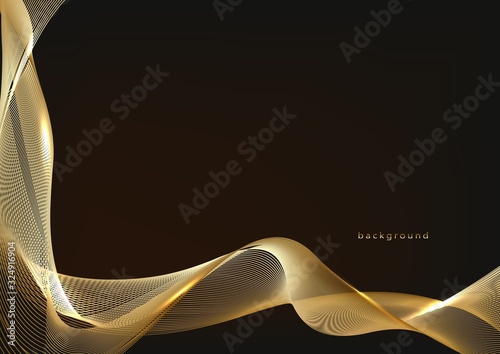 Vector Abstract shiny color gold wave design element on dark background.