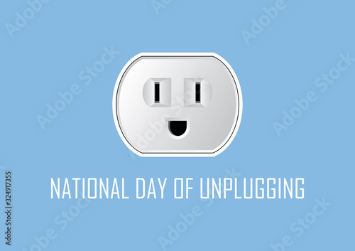 National Day of Unplugging vector. Usa electric socket. Electric power. Digital detox from technology. Happy electric plug vector. Important day