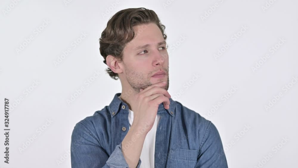 Contemplative Young Man Thinking New Idea on White Background Contemplative Young Man Thinking New Idea on White Background