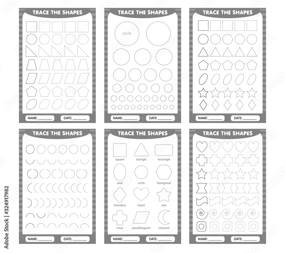 set of trace the geometric shapes around the contour. learning for