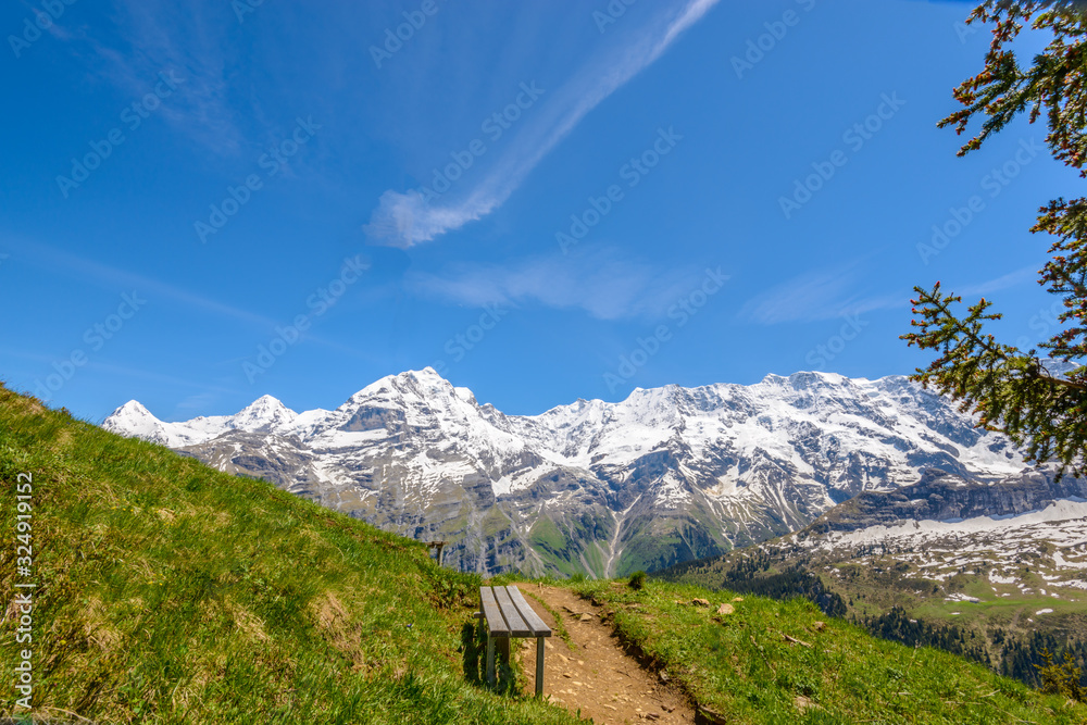 The Swiss Alps at Murren, Switzerland. Jungfrau Region. The valley of Lauterbrunnen from Interlaken.