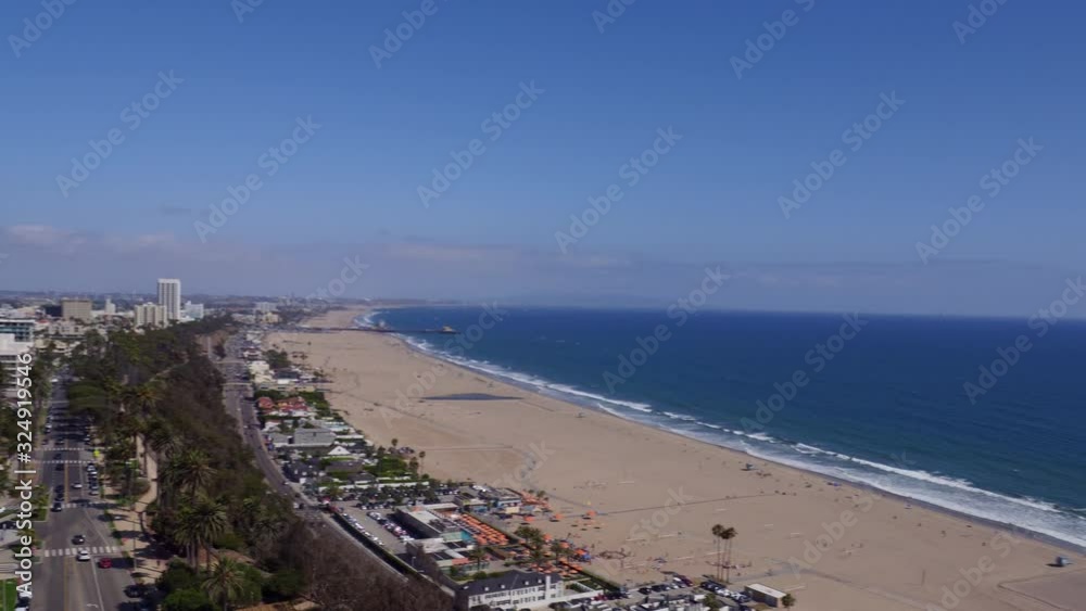 Pan left aerial, Santa Monica coastline in California Pan left aerial, Santa Monica coastline in California
