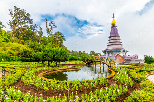 The Twin Royal Stupas dedicated to His Majesty The King and Queen of Thailand in Doi Inthanon National Park near Chiang Mai Thailand. Phra Maha Dhatu Nabha Metaneedol and Nabhapol Bhumisiri photo