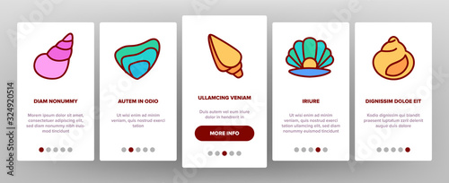 Shell And Marine Conch Onboarding Icons Set Vector. Nature Ocean Shell For Shellfish, Aquatic Decorative Seashell And Cockleshell Illustrations