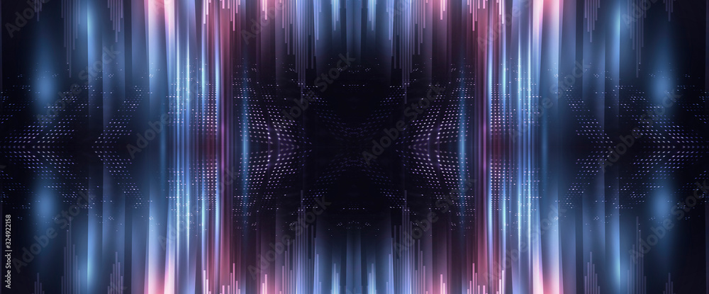 Abstract neon background with light lines and rays. Neon geometric ...