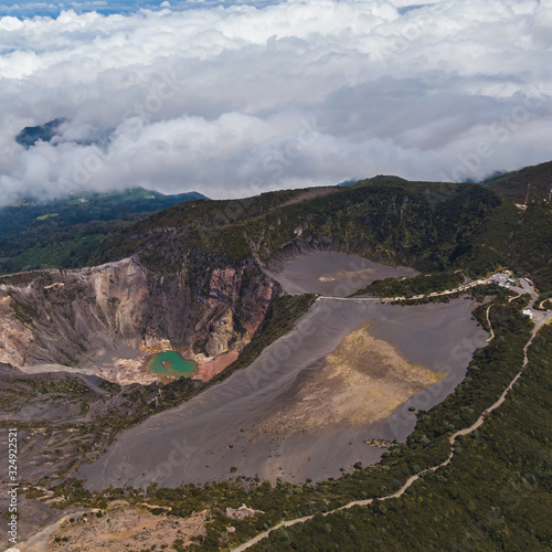 Beautiful aerial view of the Irazu Volcano in Costa Rica 