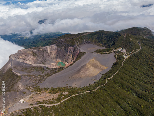 Beautiful aerial view of the Irazu Volcano in Costa Rica 