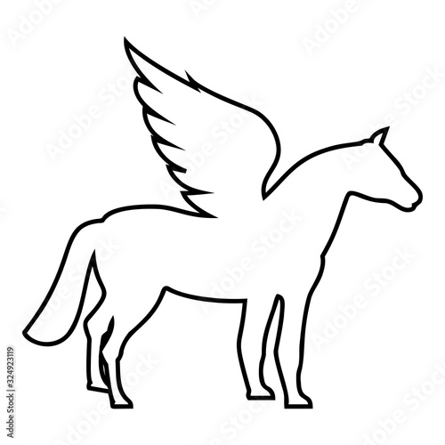 Pegasus Winged horse silhouette Mythical creature Fabulous animal icon outline black color vector illustration flat style image